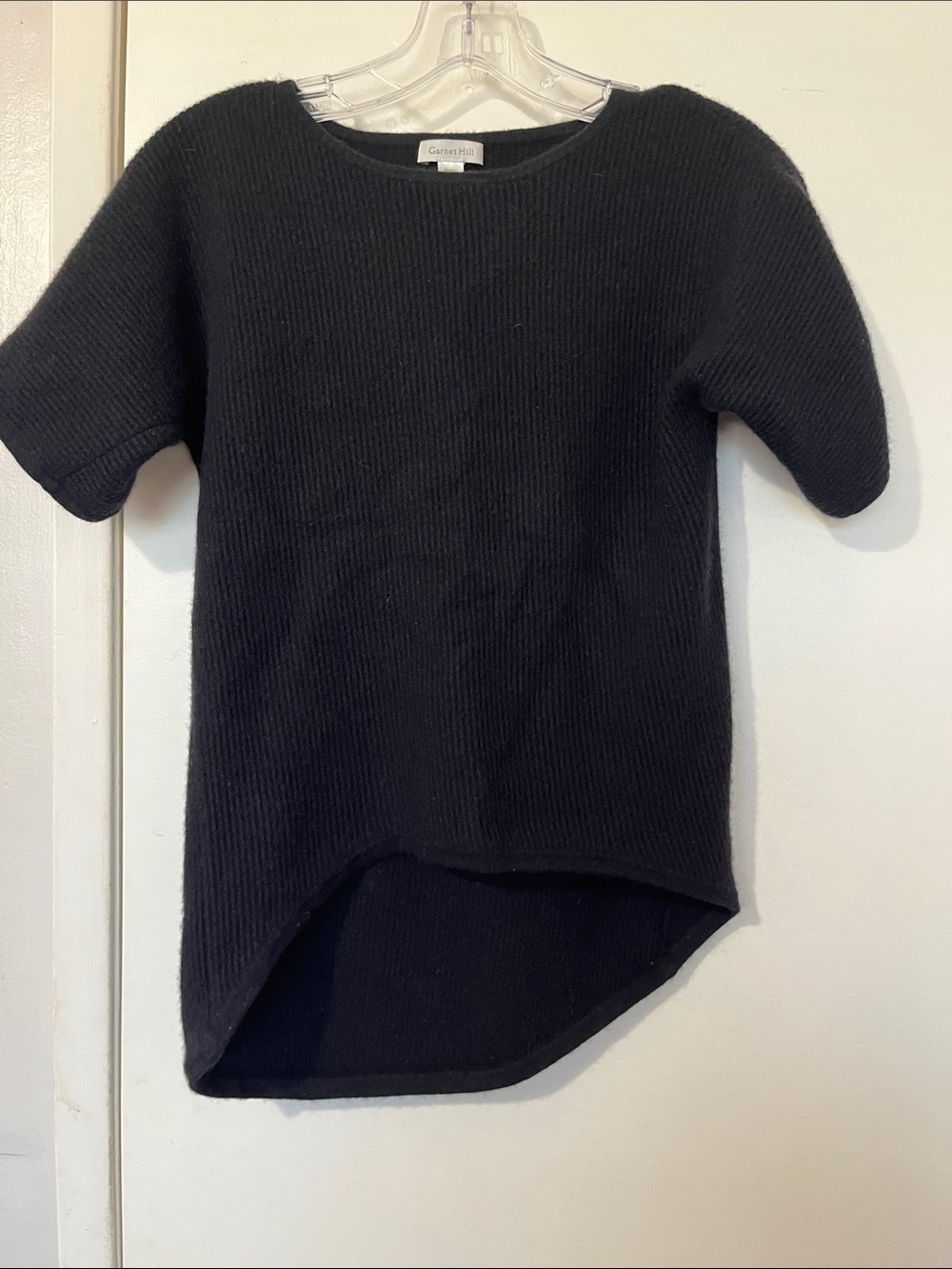 Garnet Hill Black Short-Sleeve Crewneck 200% Cashmere Sweater size S